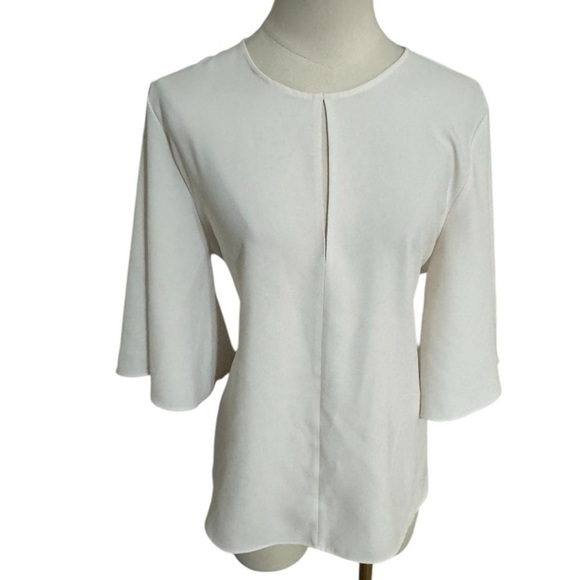 ZARA Flowy‎ Sleeves White Shirt Top Tie Work Spring Summer Party Size L Casual - Picture 1 of 3